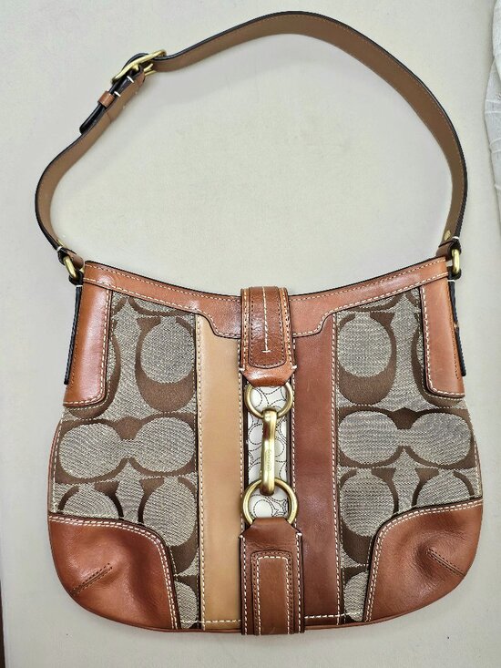 Coach Handbags - Coach Vintage Signature Jacquard Shoulder Bag | Style D0768 | Leather Trim | Hor